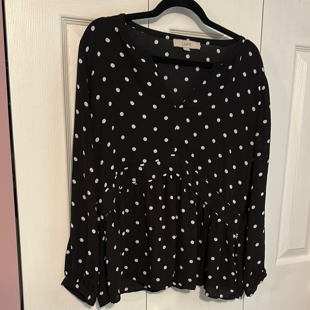 LOFT Black Polka Dot Peplum Blouse